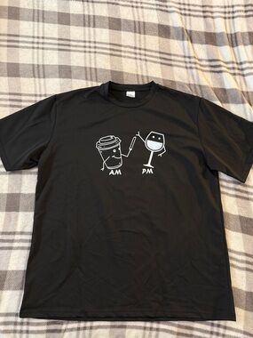 AM PM Coffee & Wine Graphic Tee in Black XL